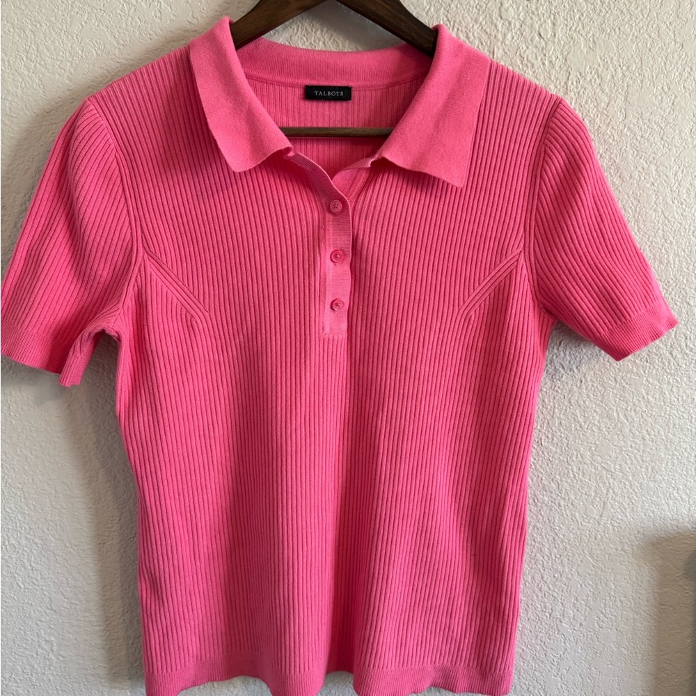 Talbots Ribbed Pink Polo - Picture 4 of 4